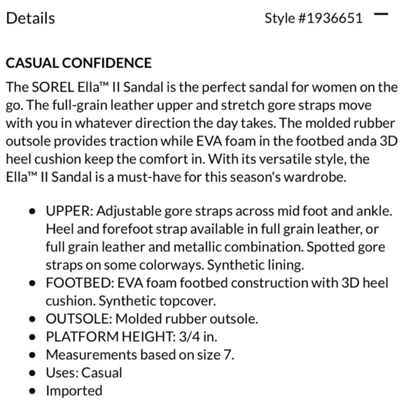 Sorel Women’s Ella II Sandal Metallic Size 10 - Picture 11 of 11